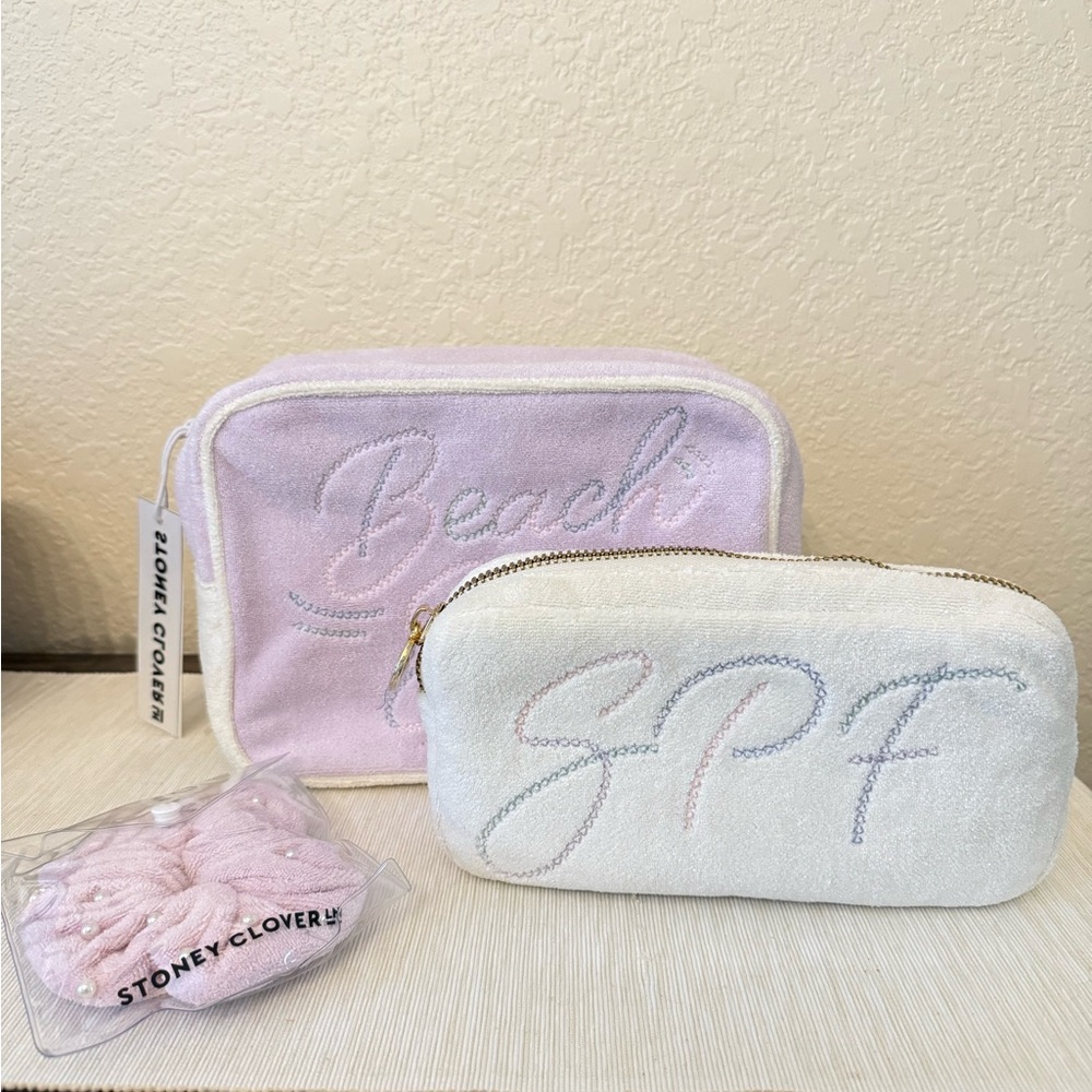 Stoney Clover Lane Lavender and White Suncare Pouch Set